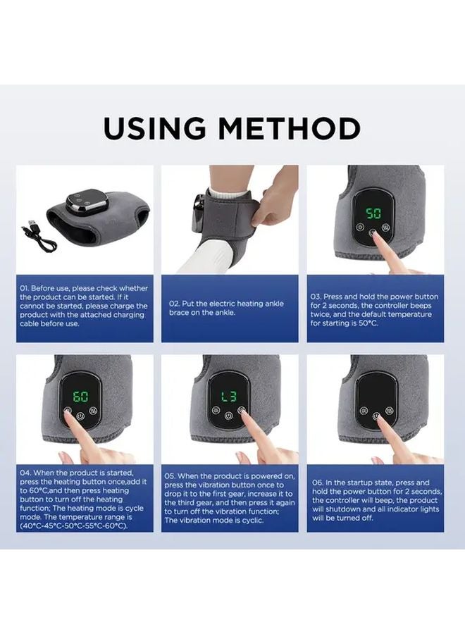 مساج الكاحل الكهربائي 5 درجات حرارة 3 مستويات اهتزاز رمادي شحن عبر USB لاسترخاء العضلات - Image 4
